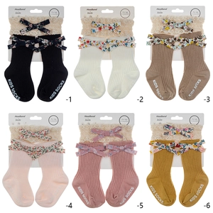 Baby lace headband and anti-slip socks set for 0-12 months in 6 assorted colors