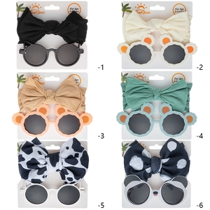 Cute panda baby sunglasses and bow headband sets in various colors for sun protection