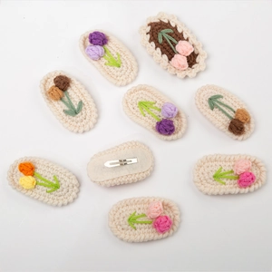 Handmade Knitted Tulip Flower Hair Clips For Girls Sweet Pastoral Style Wool Crochet BB Clips Cherry Hairpin Accessories