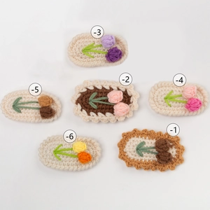 Handmade crochet tulip flower hair clips in colorful knitted wool for women and girls