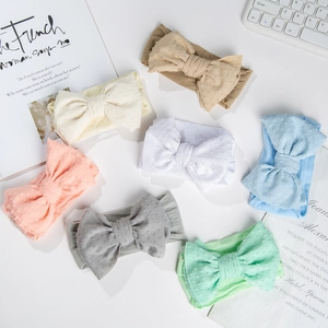 Lot de 7 bandeaux bébé en nylon souple avec nœuds papillon jacquard à pois mignons