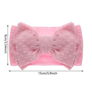 Bandeau rose pour bébé en nylon avec grand nœud jacquard à pois et tissu doux