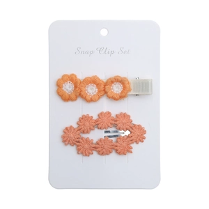 Detailed view of 2-piece set of orange floral embroidered cotton snap clips for girls