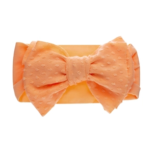 Détails du bandeau orange en nylon avec un grand nœud jacquard à pois pour bébés