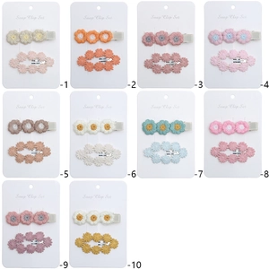 2-piece set of cute floral embroidered cotton hair clips for girls in 10 varied colors