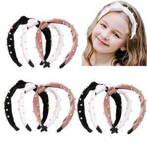 Vintage Velvet Artificial Pearl Knotted Headband Wide Brim Elegant Retro Hair Band For Women Girls Fashion Hair Accessories