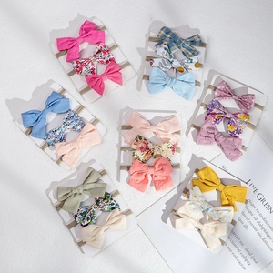 Baby Girl Bow Headband Elastic Nylon Hair Bands Floral Plaid Polka Dot Bows Soft Hair Accessories For Toddler Infants
