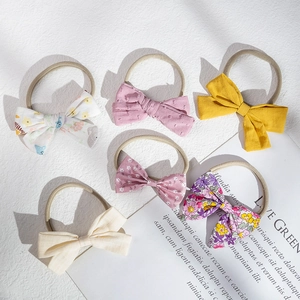 Set of 6 cute floral bow headbands for baby girls in high-stretch nylon fabric