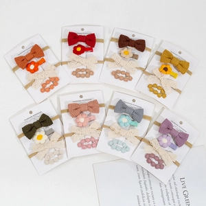Barrettes à Cheveux en Tricot de Coton Fait Main Bandeau Élastique Nœud en Dentelle Florale Coiffe Pour Bébés Filles Enfants