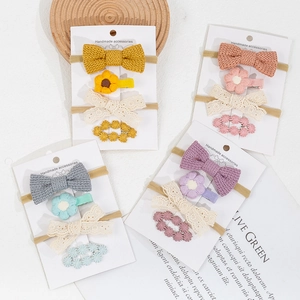 Lot de 4 bandeaux et barrettes à fleurs en coton pour enfants aux couleurs printanières