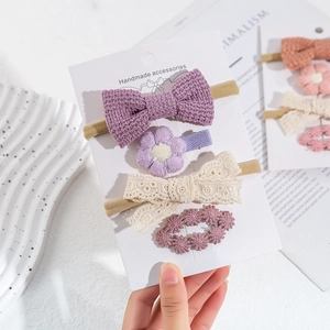 Lot de 4 accessoires cheveux bébé en coton avec fleurs, nœuds et barrettes douces