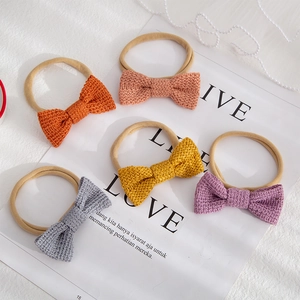 Baby Knit Bow Headband Seamless High Elastic Nylon Hairband Handcrafted Soft Cotton Bowknot Head Wrap For Infant Toddler Girls