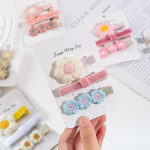 Lot de 3 jolies barrettes à fleurs brodées et nœud en velours pour filles et enfants