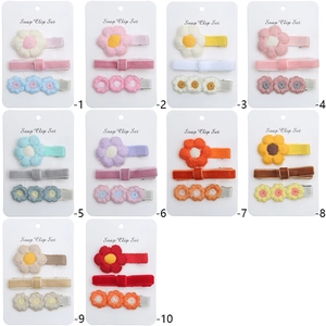 Lot de 3 barrettes à fleurs brodées pour filles avec marguerites mignonnes et clips en velours