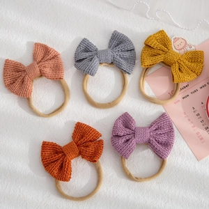 Baby Strick Schleife Stirnband Weiche Baumwolle Elastische Nylon Haarband Für Kleinkinder Neugeborene Mädchen Haarschmuck