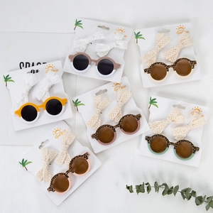 Ensemble Lunettes de Soleil Rondes Et Pinces à Cheveux Nœud en Dentelle pour Petites Filles Lunettes de Soleil Imprimé Léopard