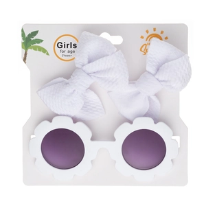 Lunettes marguerites à verres violets et pinces à cheveux à nœuds gaufrés pour filles