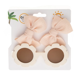 Lunettes de soleil fleur enfants avec pinces cheveux nœud rose sur carte support