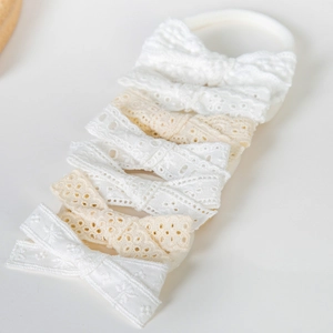 Lot de 6 bandeaux souples en nylon avec nœuds en dentelle pour bébés et fillettes