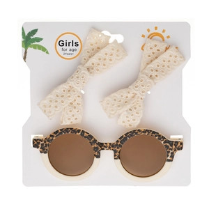 Ensemble lunettes de soleil léopard pour filles et barrettes nœuds en dentelle