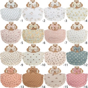 Muslin cotton baby bib and headband set with ruffled edges in 16 assorted floral patterns