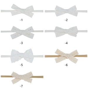 Lot de 7 bandeaux pour bébé avec nœuds en dentelle, broderie à pois et bandes en nylon souple