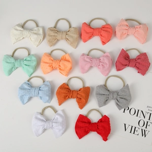 Baby Girl Bow Headband Soft Nylon Elastic Hairband With Dotted Jacquard Fabric Bow For Infants Toddlers Kids Hair Accessories