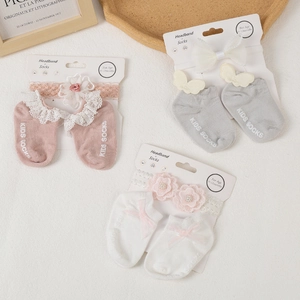 Baby Headband And Non Slip Socks Cotton Lace Flower Bow Infant Toddler Accessory Set For Photography Party Gift