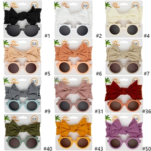 Baby accessories set with nylon bow headband and bear ear sunglasses in various colors