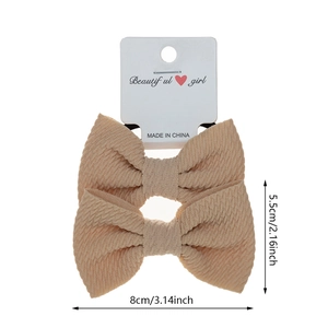 Two-piece set of beige textured bubble fabric bow hair clips for baby girls and infants