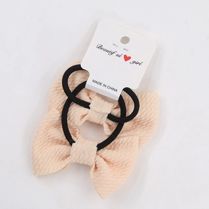 Two-piece set of bubble fabric bow hair ties for girls in beige and peach colors