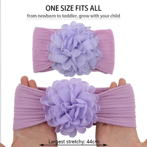 Fascia elastica viola per neonati con fiore in chiffon estensibile fino a 44 cm
