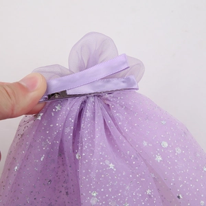 Purple girls mesh hair clip with silver stars and sequins for parties and photography