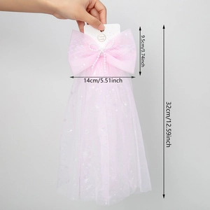 Pink tulle bow hair clip with star sequins and pearly floral center for girls