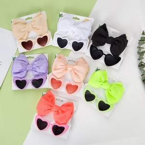 Set Occhiali Da Sole A Cuore Per Bambini E Fascia Per Capelli Con Grande Fiocco In Satin Montatura In Plastica Accessori Moda Bambina