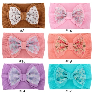Baby Girls Floral Bow Headband Organza Polyester Elastic Soft Waffle Fabric Head Wrap For Infants Toddlers Kids Hair Accessories