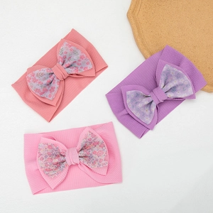 Three-piece set of baby elastic headbands with floral organza mesh bow details