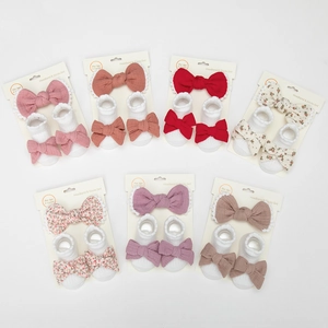 Baby Mädchen Schleife Stirnband Und Socken Set Bestickt Baumwolle Neugeborene Kleinkinder Haar-Accessoires Geschenkset Für Säuglinge