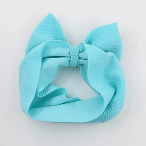 Elastic baby headband with oversized Tiffany Blue organza printed bow in waffle knit texture