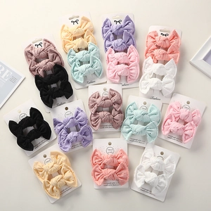 Handmade Lace Eyelet Bow Hair Clips Set For Toddler Baby Girls Solid Color Fabric Bowknot Duckbill Clips Hair Accessories