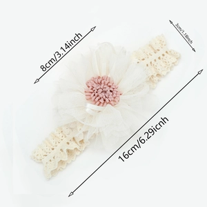 Fascia neonata in pizzo di cotone con grande fiore in rete bianca e rosa