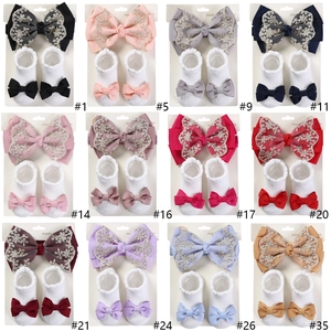Ensemble Bandeau Et Chaussettes Bébé Fille Noël Dentelle Nœud Nouveau-Né Coton Respirant Accessoire Cadeau De Naissance