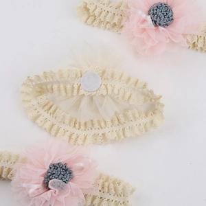 Fascia per neonati con fiore in rete rosa multistrato e fascia elastica in pizzo beige