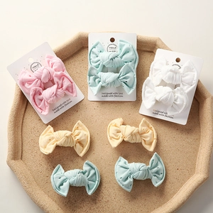 Lace hollow embroidery bow hair clip set for kids in soft pastel Morandi colors