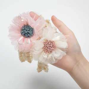 Fascia per neonati in pizzo con grandi fiori 3D in mesh e morbido cinturino in cotone elastico