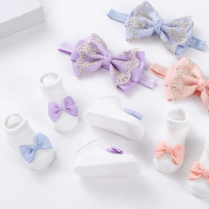 Ensemble de bandeaux à nœud en dentelle et chaussettes pour bébés filles