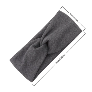 Elastic dark gray knotted wide headband for babies, soft cashmere-like knitted fabric