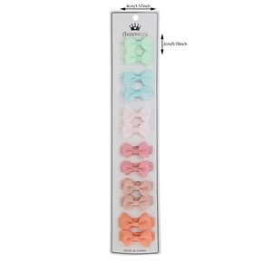 Set of 12 colorful grosgrain ribbon bow hair clips for girls in various pastel shades