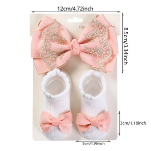 Ensemble bandeau nœud en dentelle de Noël pour bébé et chaussettes avec broderie fine