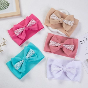 Baby Girls Headbands Soft Elastic Large Bow Lace Trim Polyester Bubble Fabric Hair Bands For Newborn Toddler Hair Accessories